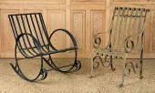 ONE PAINTED IRON STRAP CHAIR &