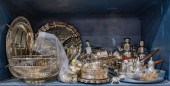 ONE SHELF OF SILVERPLATE INCLU