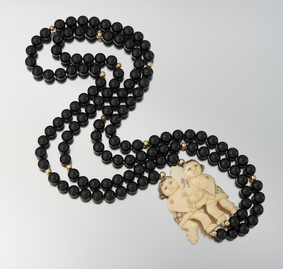 Onyx Ivory Necklace Carved ivory