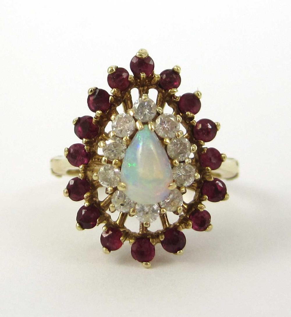 OPAL, DIAMOND, RUBY AND YELLOW GOLD