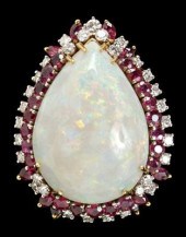 Opal, ruby, diamond ring, cent