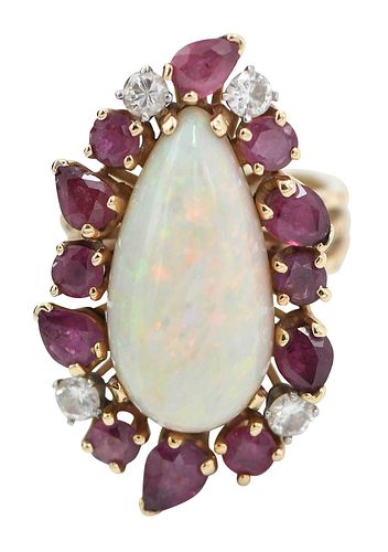 OPAL, RUBY, DIAMOND RINGcenter pear