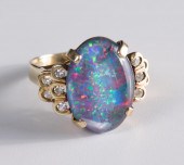 OPAL TRIPLET AND DIAMONDS RING