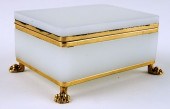 OPALINE GLASS & BRASS BOX ON L