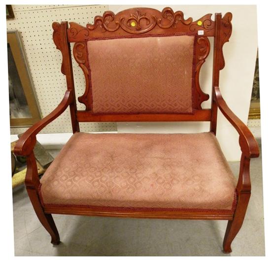 Open arm settee with salmon