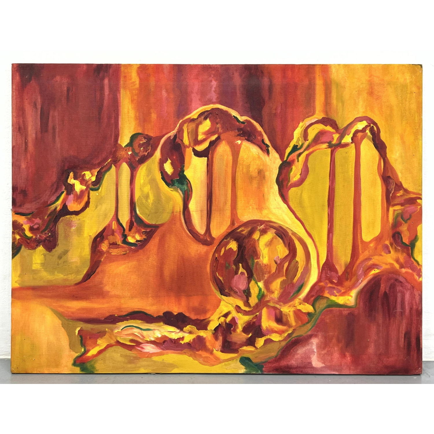 Orange abstract painting on canvas.