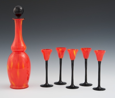 Orange & Black Glass Decanter &