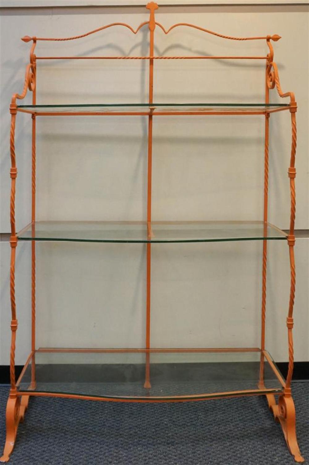 ORANGE PAINTED WROUGHT IRON AND