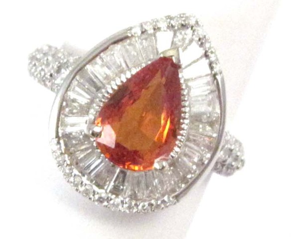 ORANGE SAPPHIRE AND DIAMOND RING