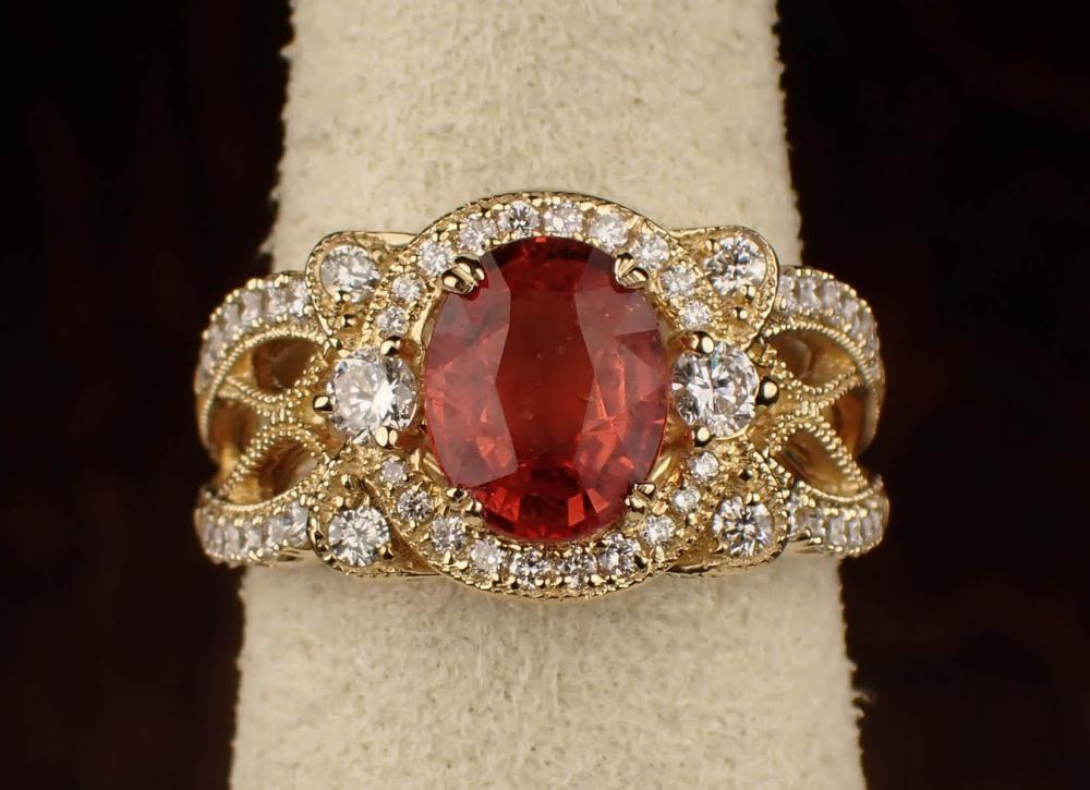 ORANGE SAPPHIRE, DIAMOND AND GOLD