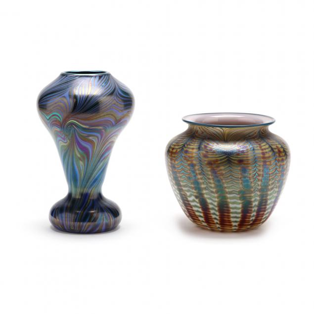 ORIENT & FLUME, TWO ART GLASS VASES