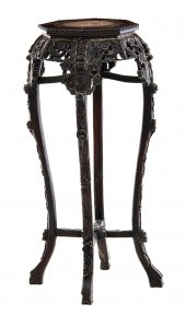 Oriental carved hardwood marbl