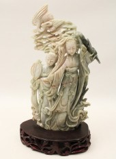 ORIENTAL CARVED JADE FIGURE ON