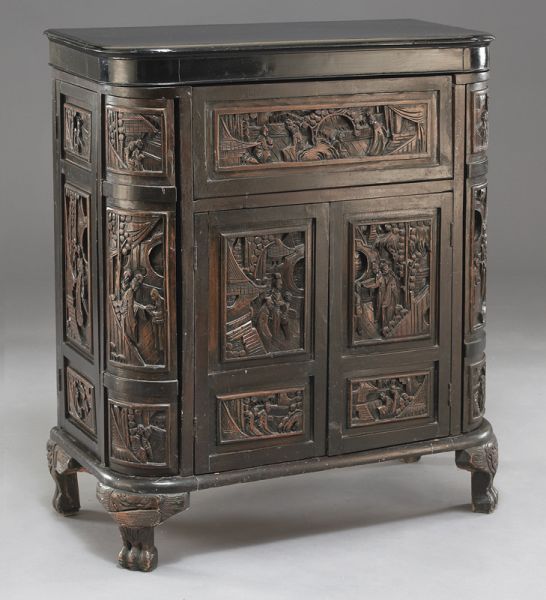 Oriental carved liquor cabinet