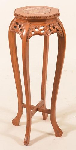 ORIENTAL CARVED WOOD MARBLE TOP