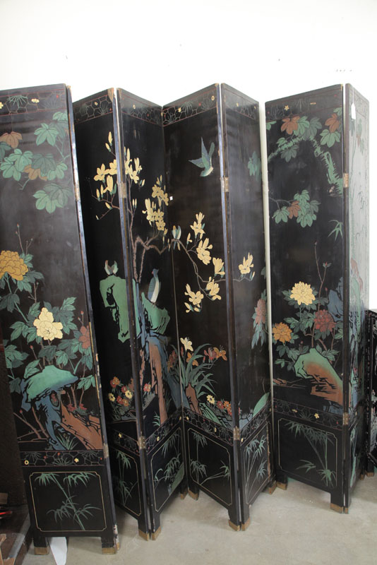 ORIENTAL SCREEN. Eight panel  black
