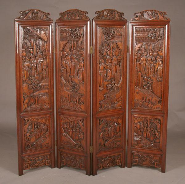 Oriental screen; four heavily