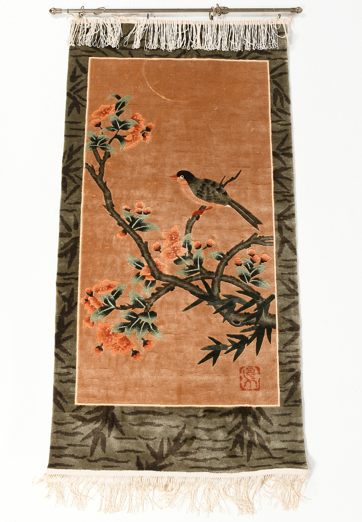 ORIENTAL SILK BIRD MOTIF RUG/WALL
