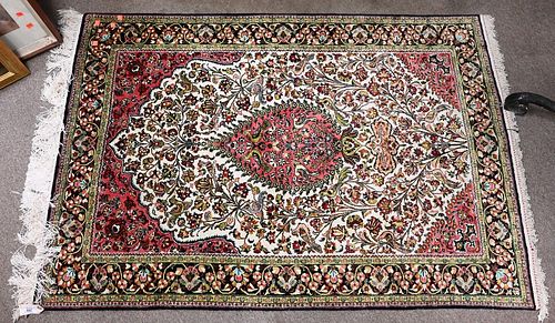 ORIENTAL SILK THROW RUG, 3' 5" X 5'