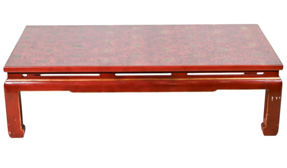 ORIENTAL STYLE CARVED RED LACQUERED