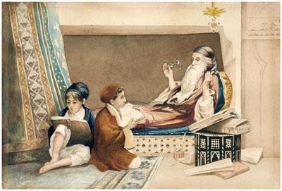 Orientalist watercolor, teacher
