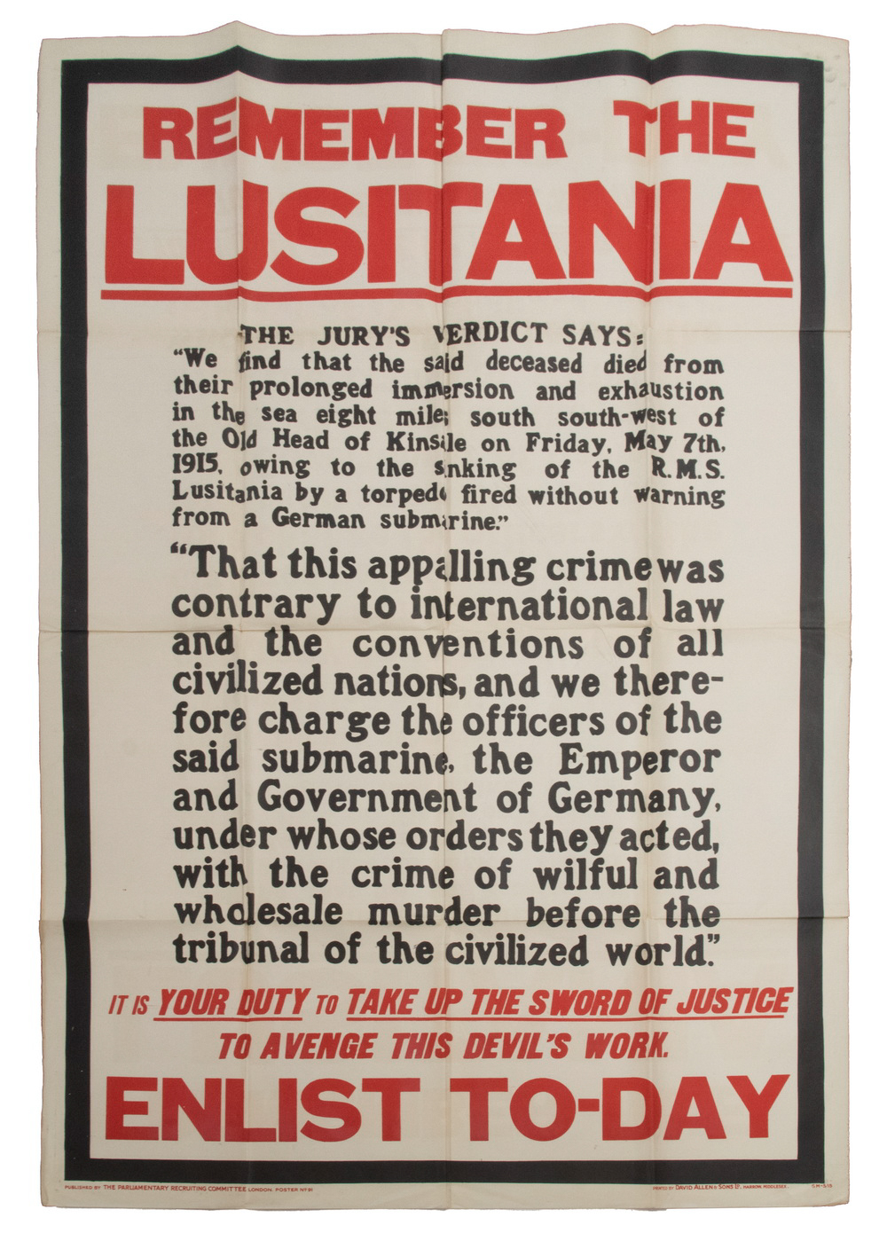 ORIGINAL "REMEMBER THE LUSITANIA"