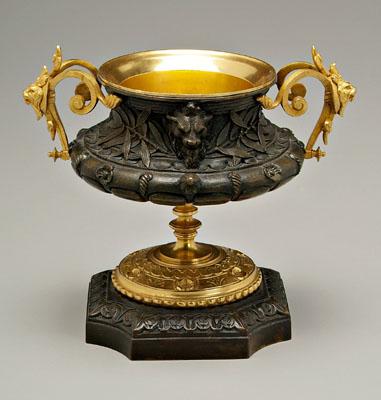 Ormolu-mounted bronze urn, lion's