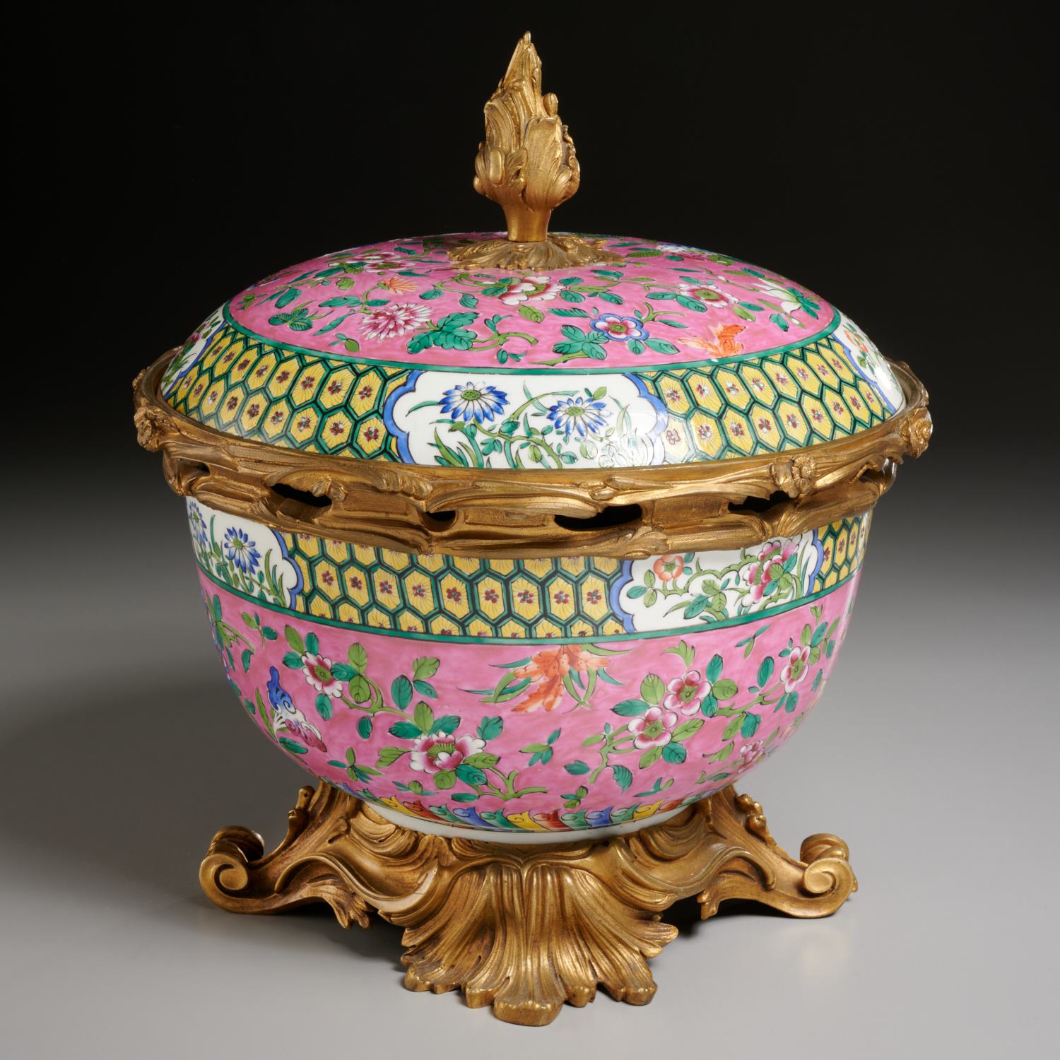 ORMOLU MOUNTED FAMILLE ROSE BOWL BY