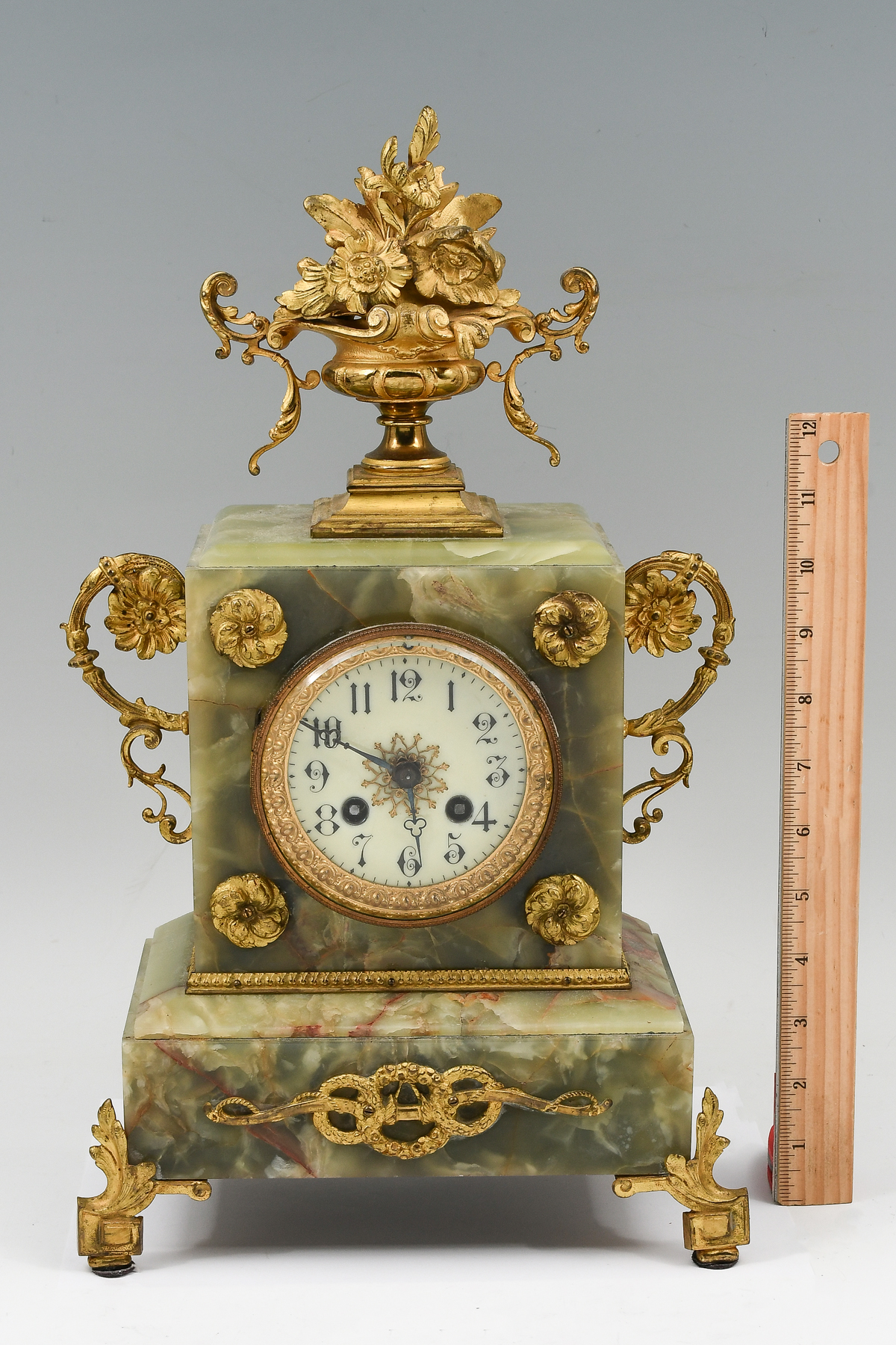 ORMOLU MOUNTED ONYX MANTLE CLOCK:
