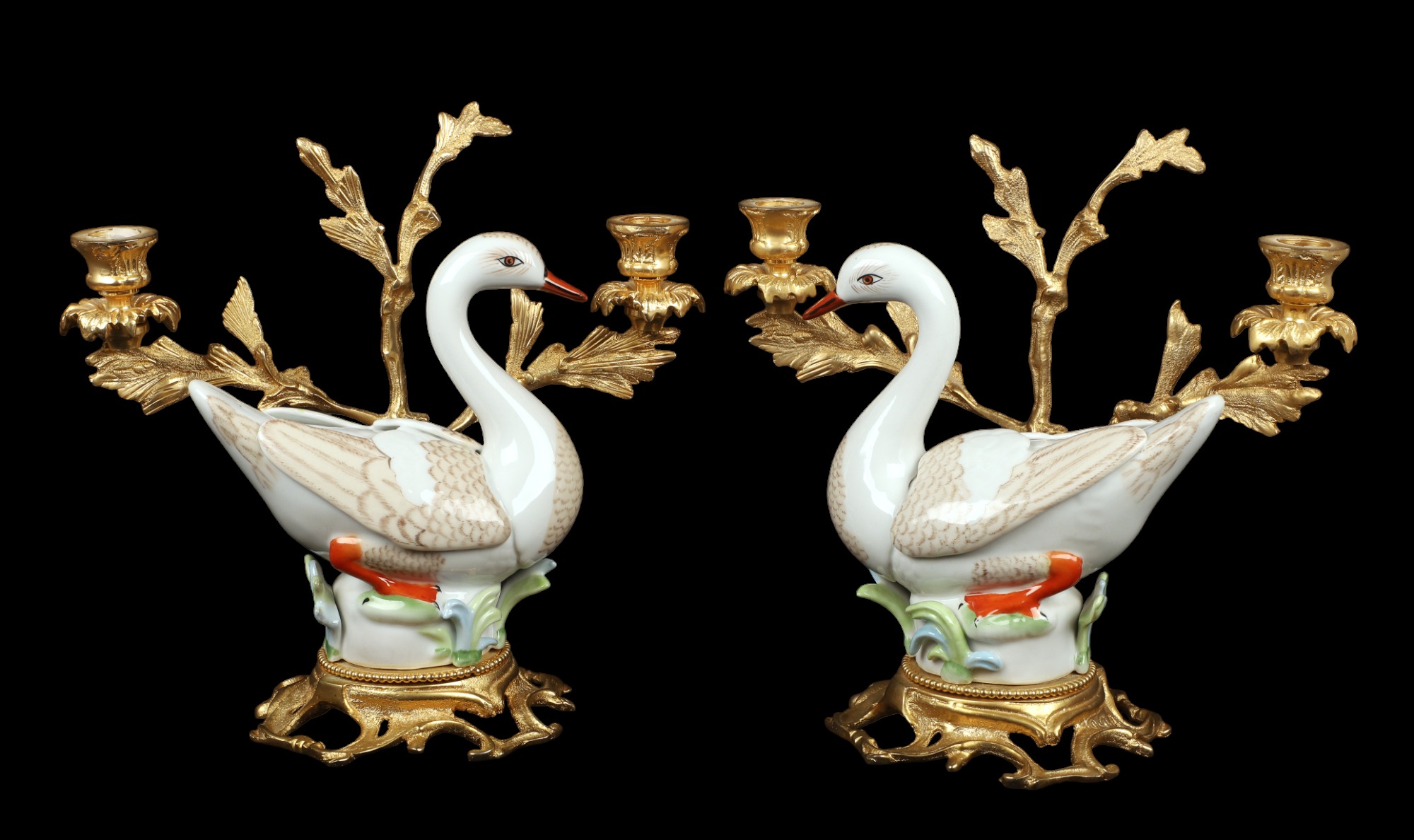 Ormolu Mounted Porcelain Swan