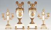 ORMOLU WHITE MARBLE URNS & CAN