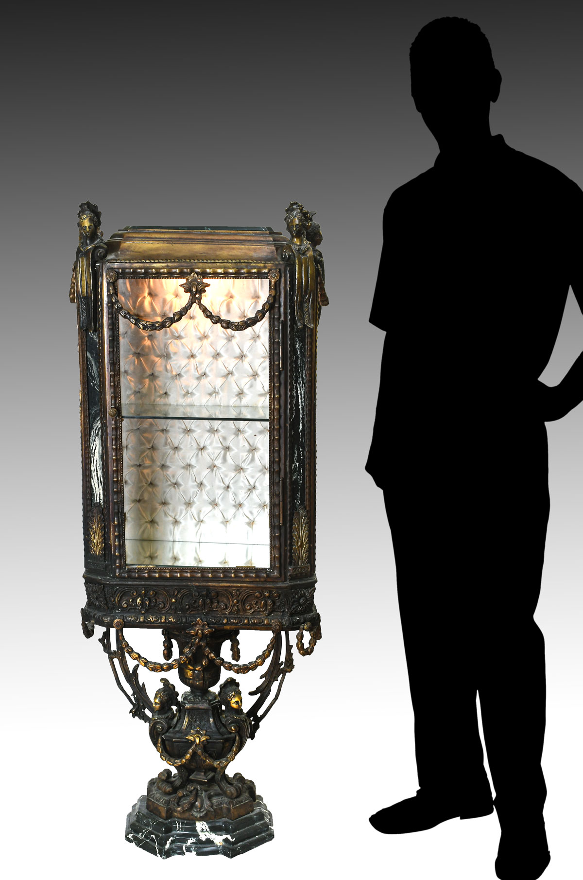 ORNATE 4 SIDED BRASS CURIO CABINET: