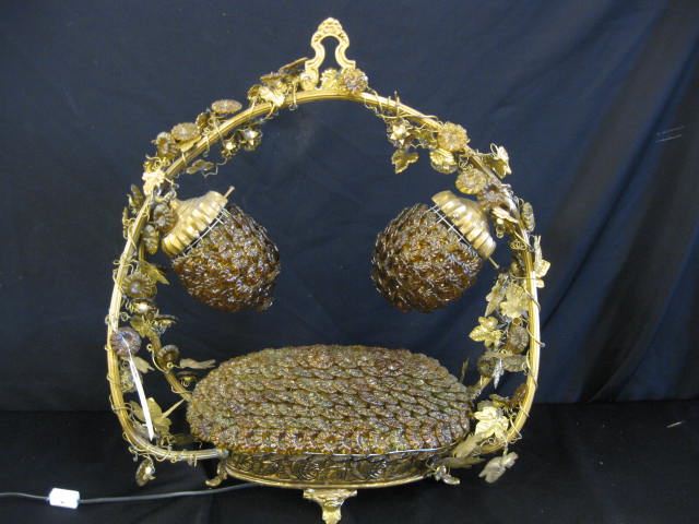 Ornate Brass & Art Glass Lamp