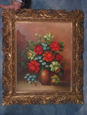 Ornate carved wood frame conta