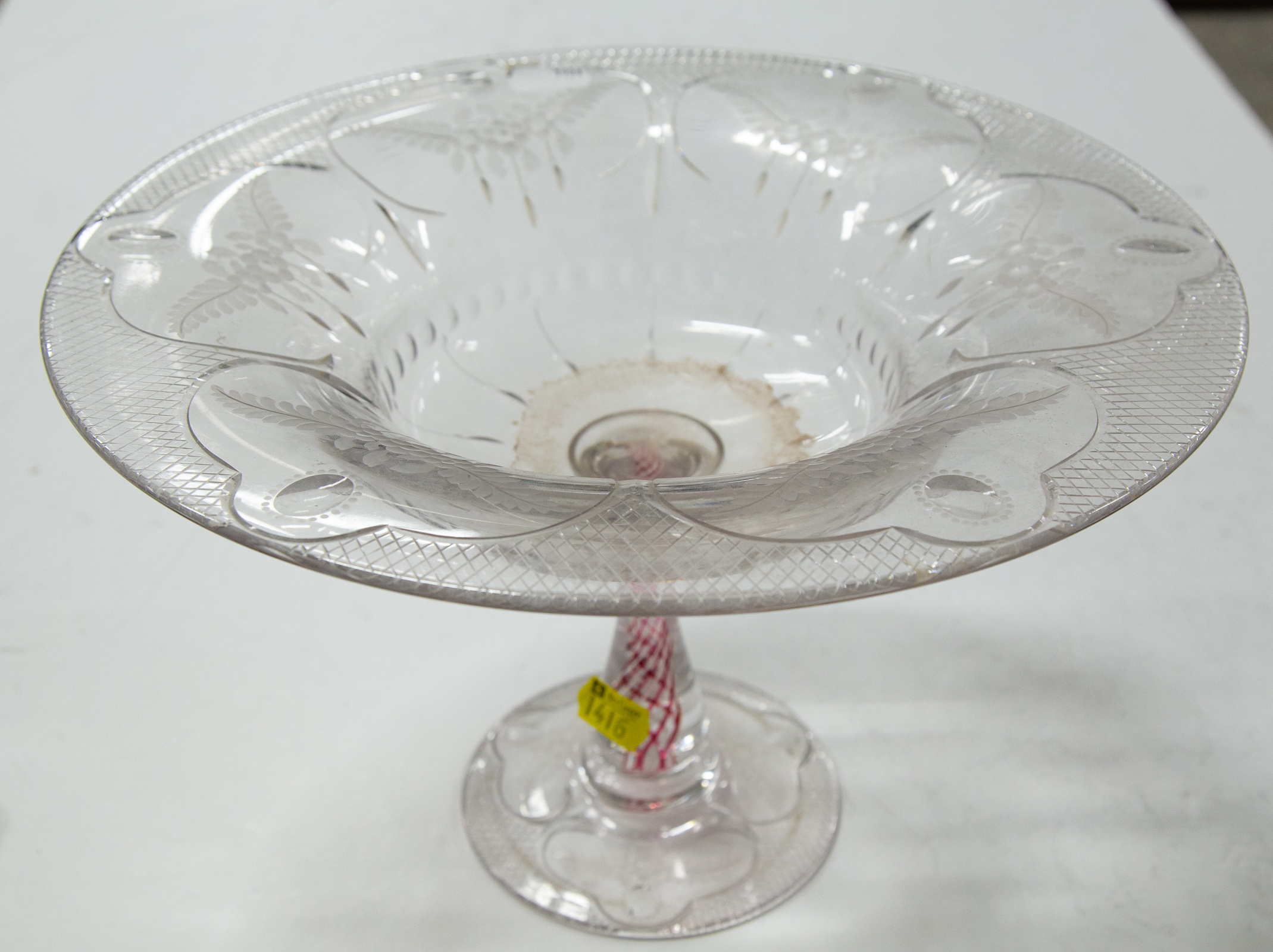 ORNATE ETCHED GLASS COMPOTE
