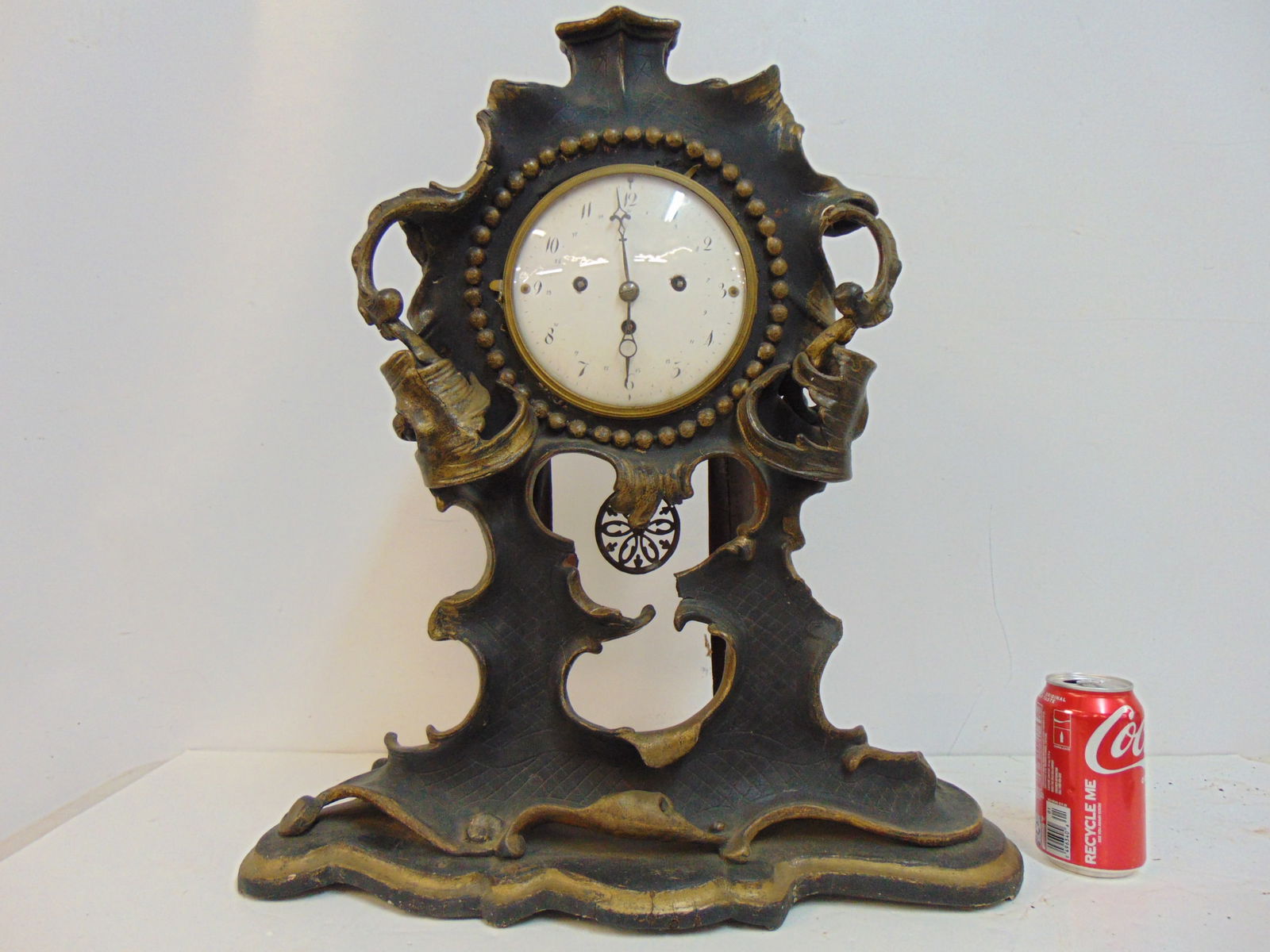 ORNATE MANTLE CLOCK, PLASTER OVER