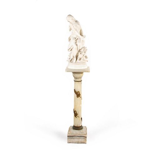 ORNATE MARBLE STATUE OF WOMAN AND