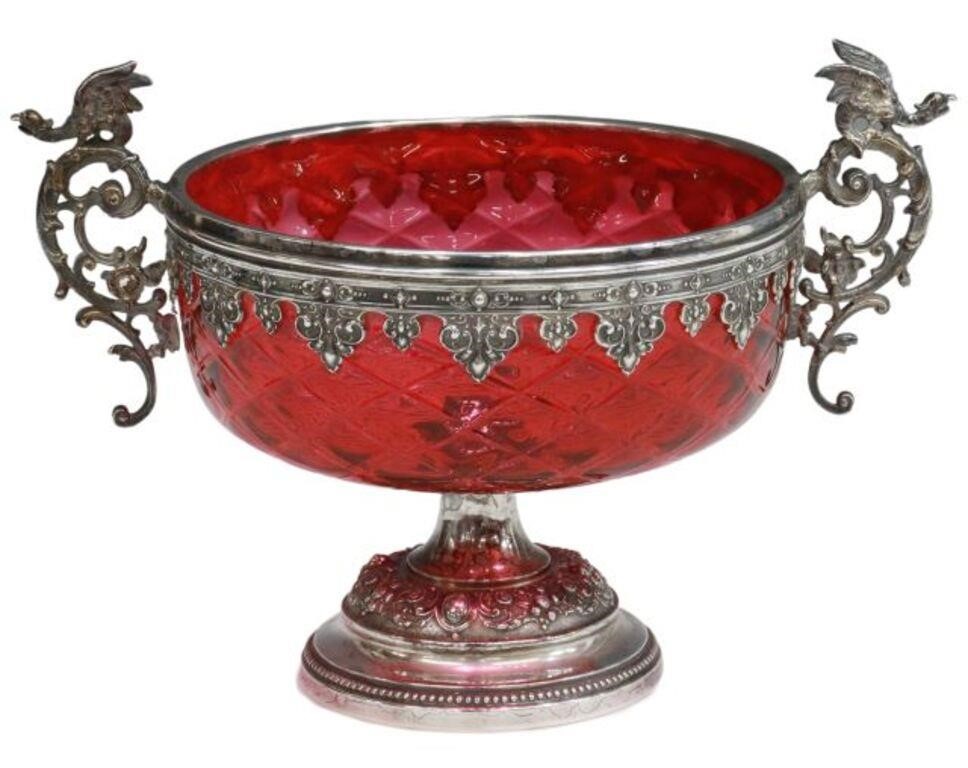ORNATE SILVERPLATE & CRANBERRY