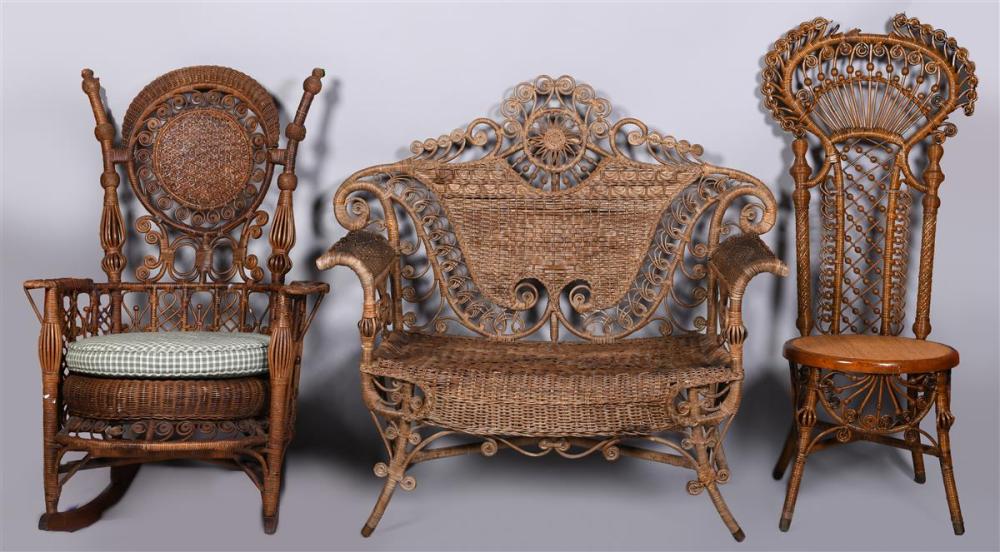 ORNATE WICKER CHAIR, HEYWOOD