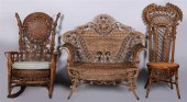 ORNATE WICKER CHAIR, HEYWOOD W