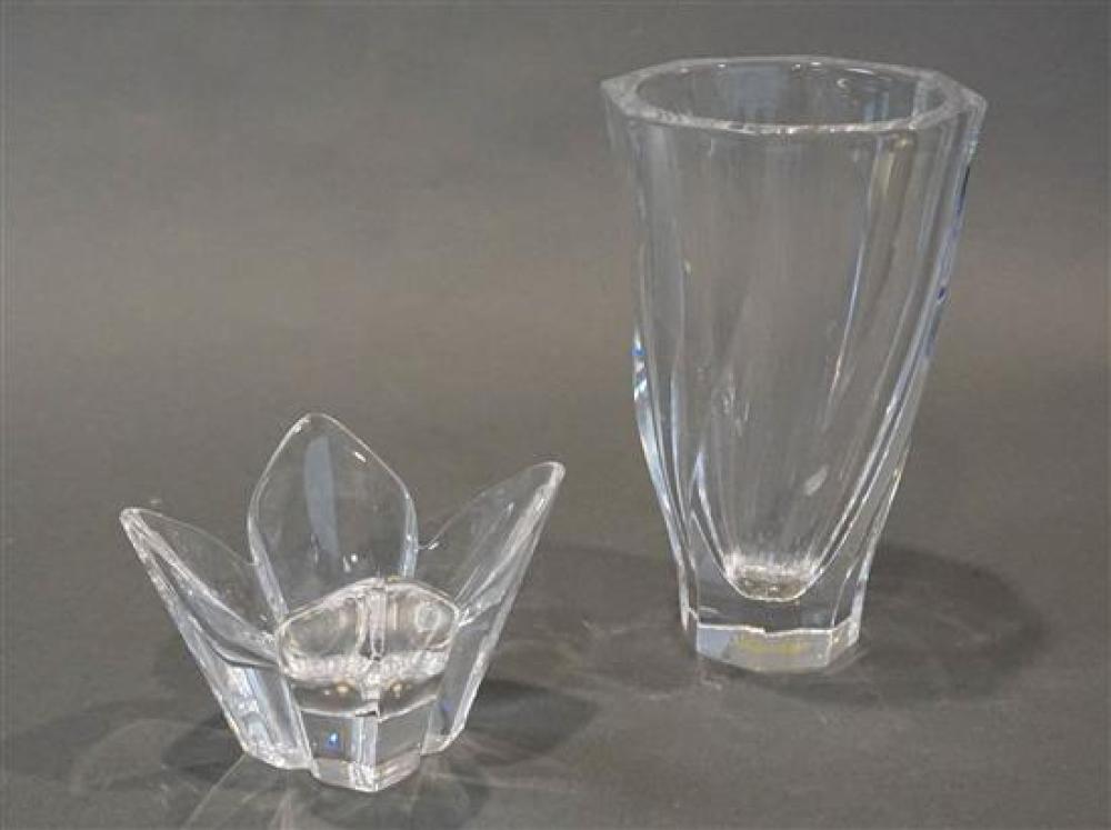 ORREFORS CRYSTAL VASE AND BON