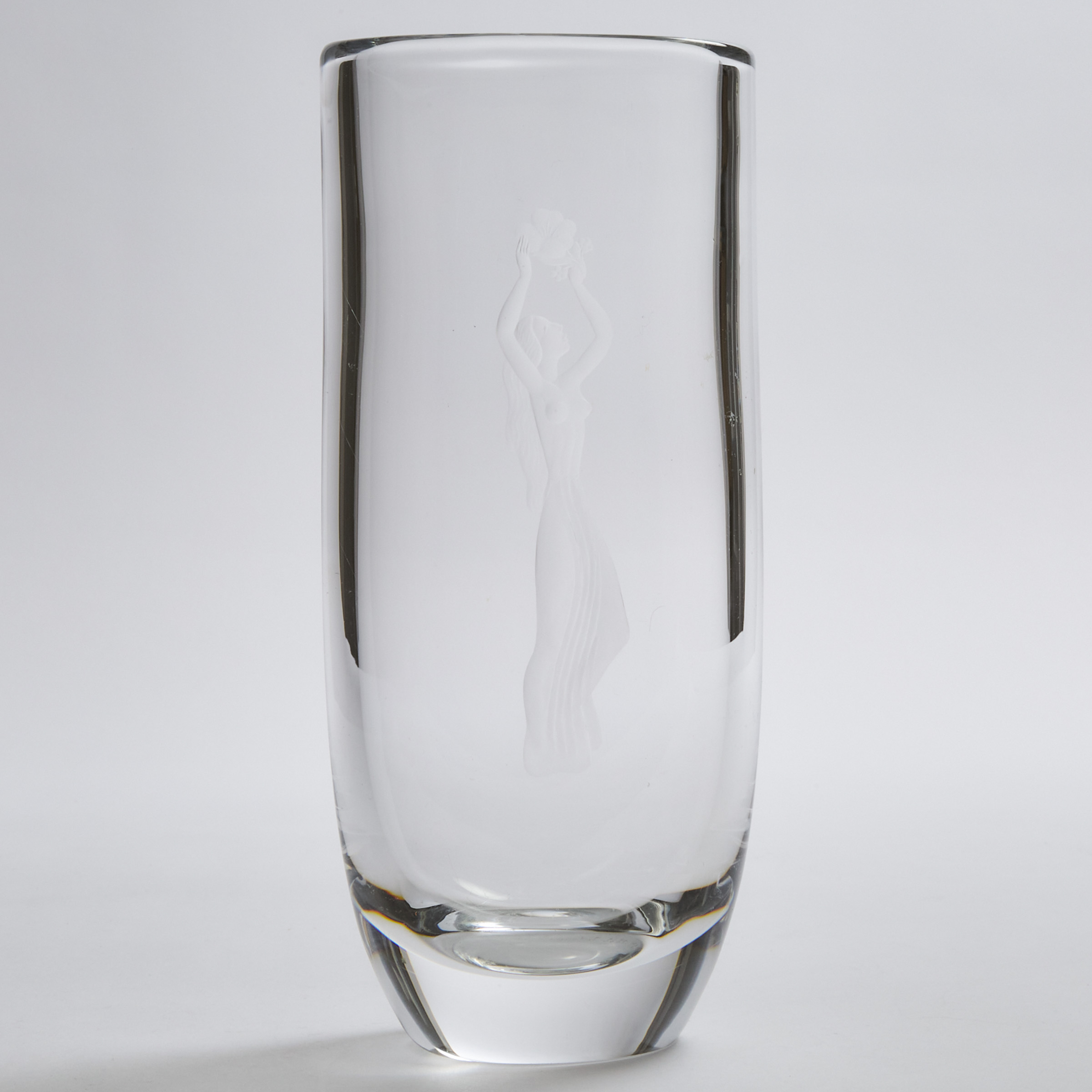 Orrefors Engraved Glass Vase,
