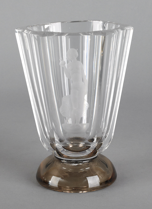 Orrefors glass vase with etched