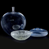 ORREFORS GLASS VESSEL AND TWO