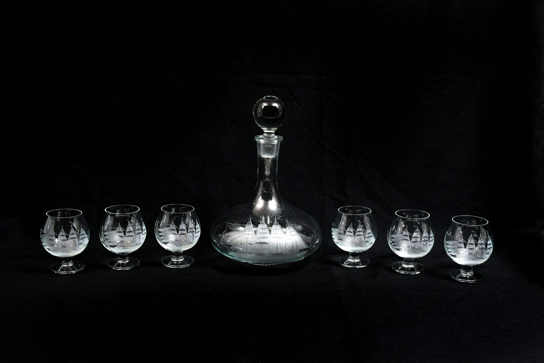 ORREFORS SHIP ENGRAVED DECANTER &