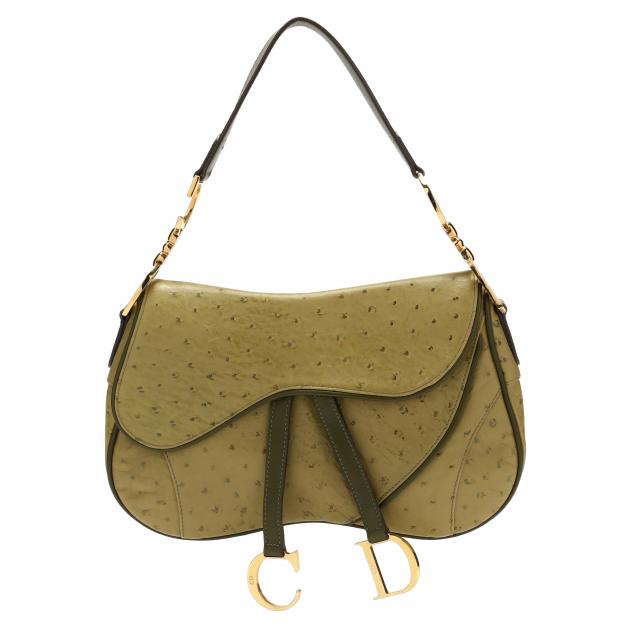 OSTRICH DOUBLE FLAP SADDLE BAG,
