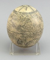 OSTRICH EGG ENGRAVED AS A GLOB
