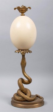 OSTRICH EGG MOUNTED ON BRASS S