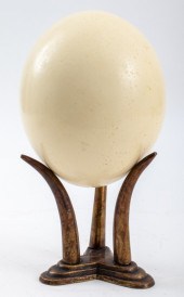 OSTRICH EGG ON GILT BRONZE STA