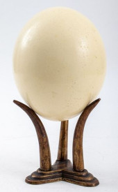 OSTRICH EGG ON GILT BRONZE STA